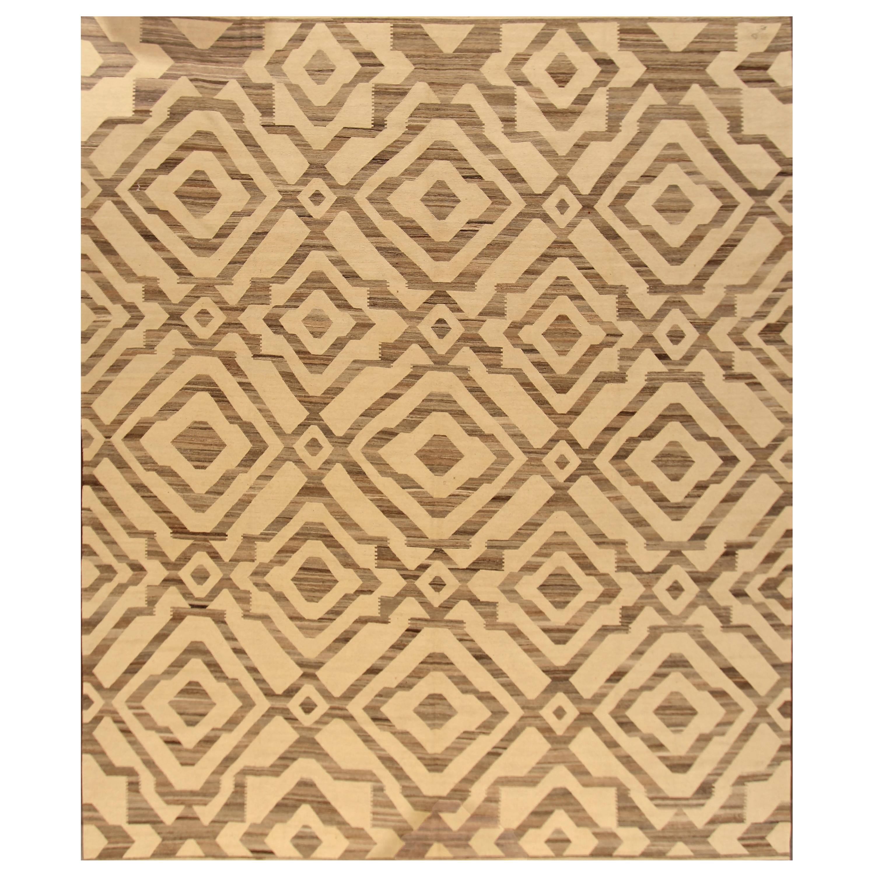 Modern Geometric Kilim Handmade Wool Rug For Sale at 1stDibs