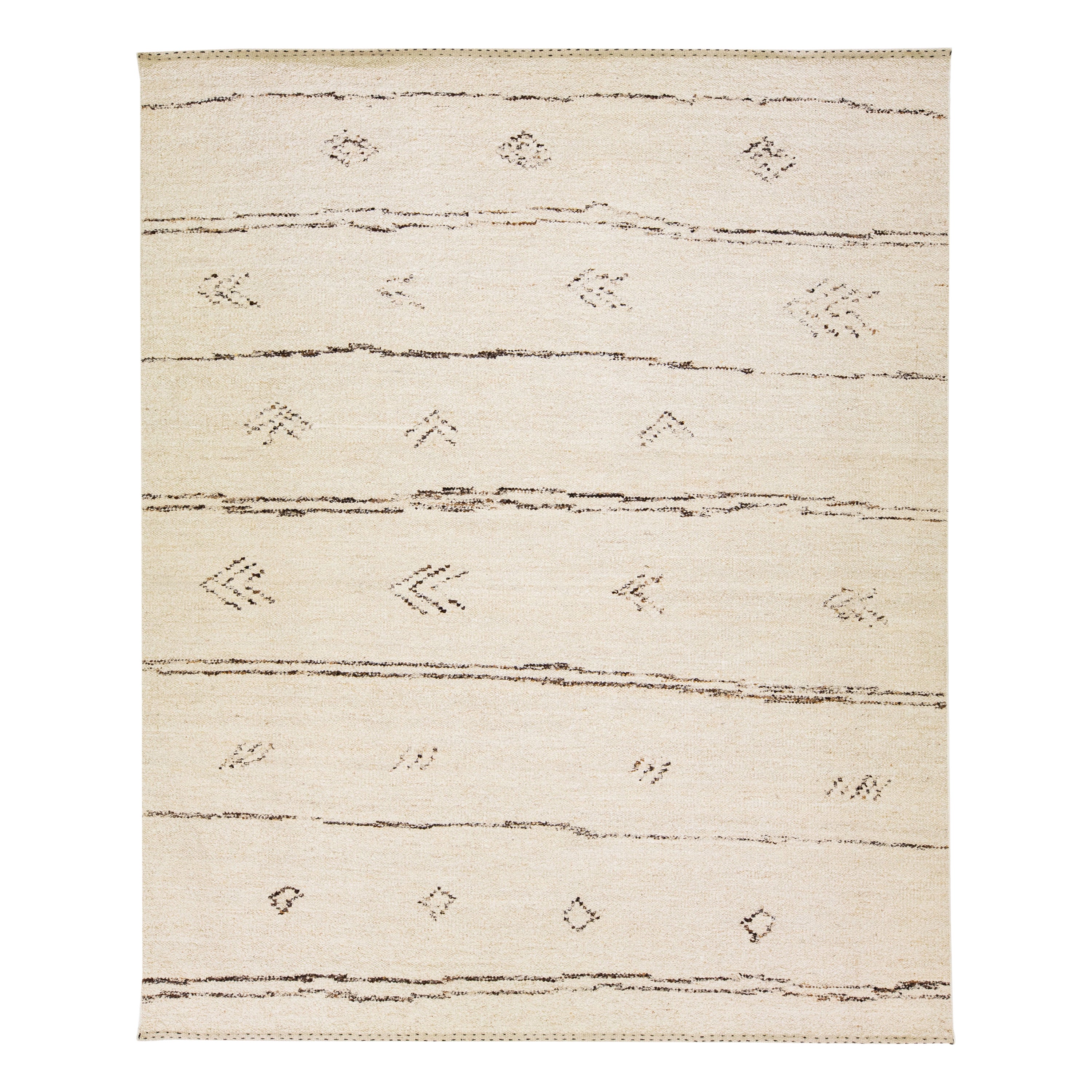 Moderner handgefertigter Boho-Wollteppich im marokkanischen Stil in Beige