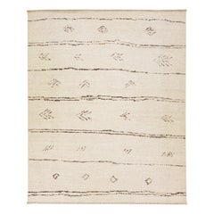 Beige Modern Moroccan Style Handmade Boho Wool Rug
