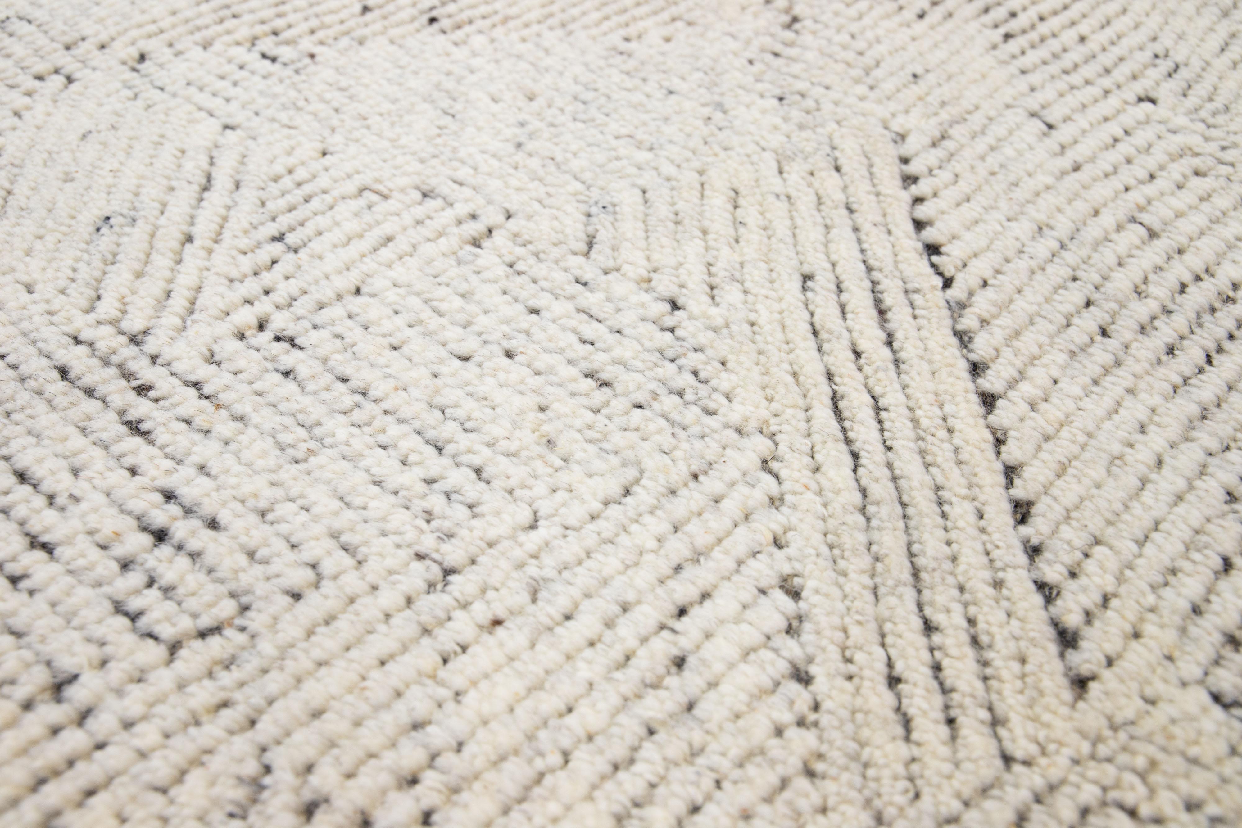 Hand-Knotted Beige Modern Moroccan Style Handmade Custom Wool Rug For Sale