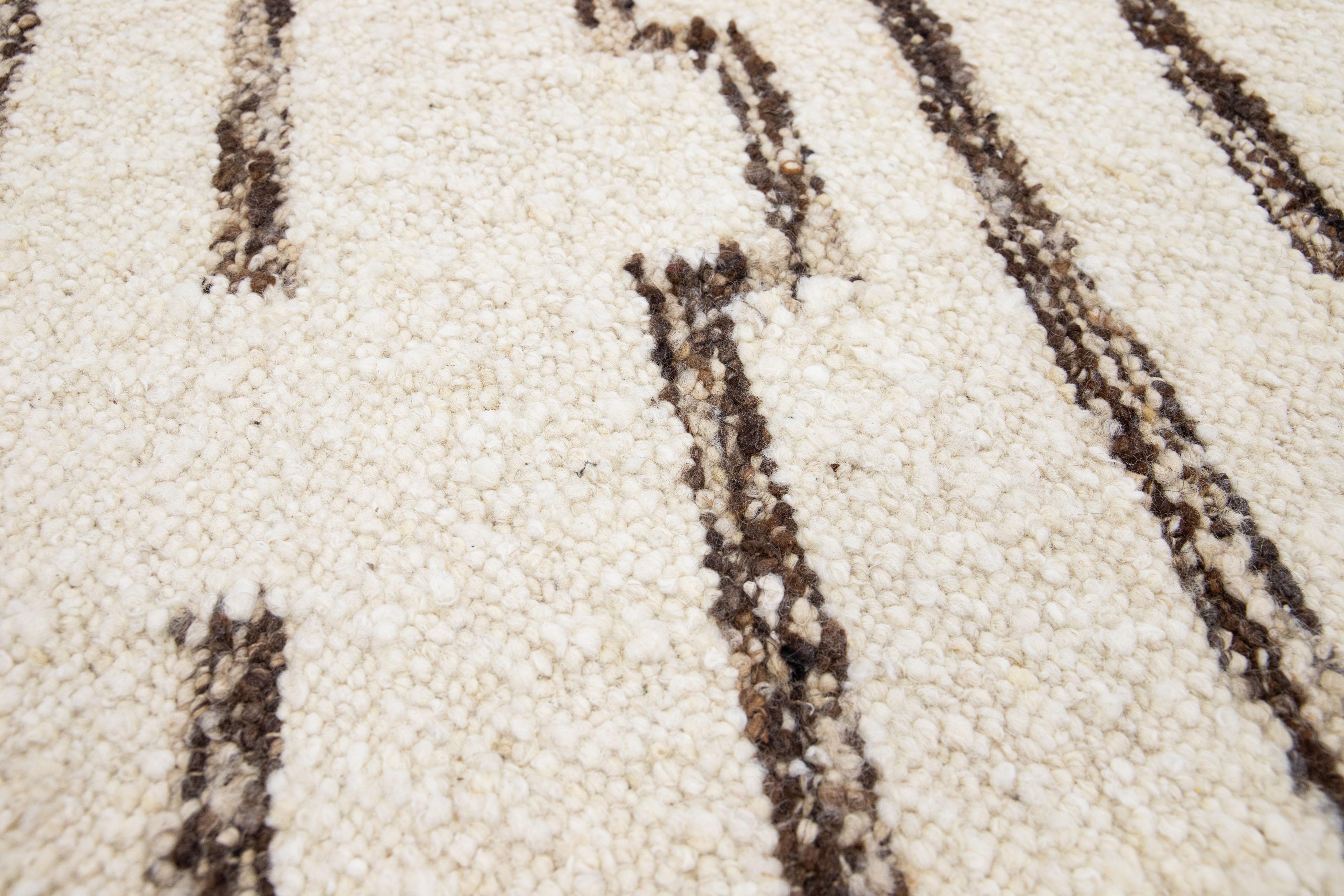 Hand-Woven Beige Modern Moroccan Style Handmade Custom Wool Rug For Sale