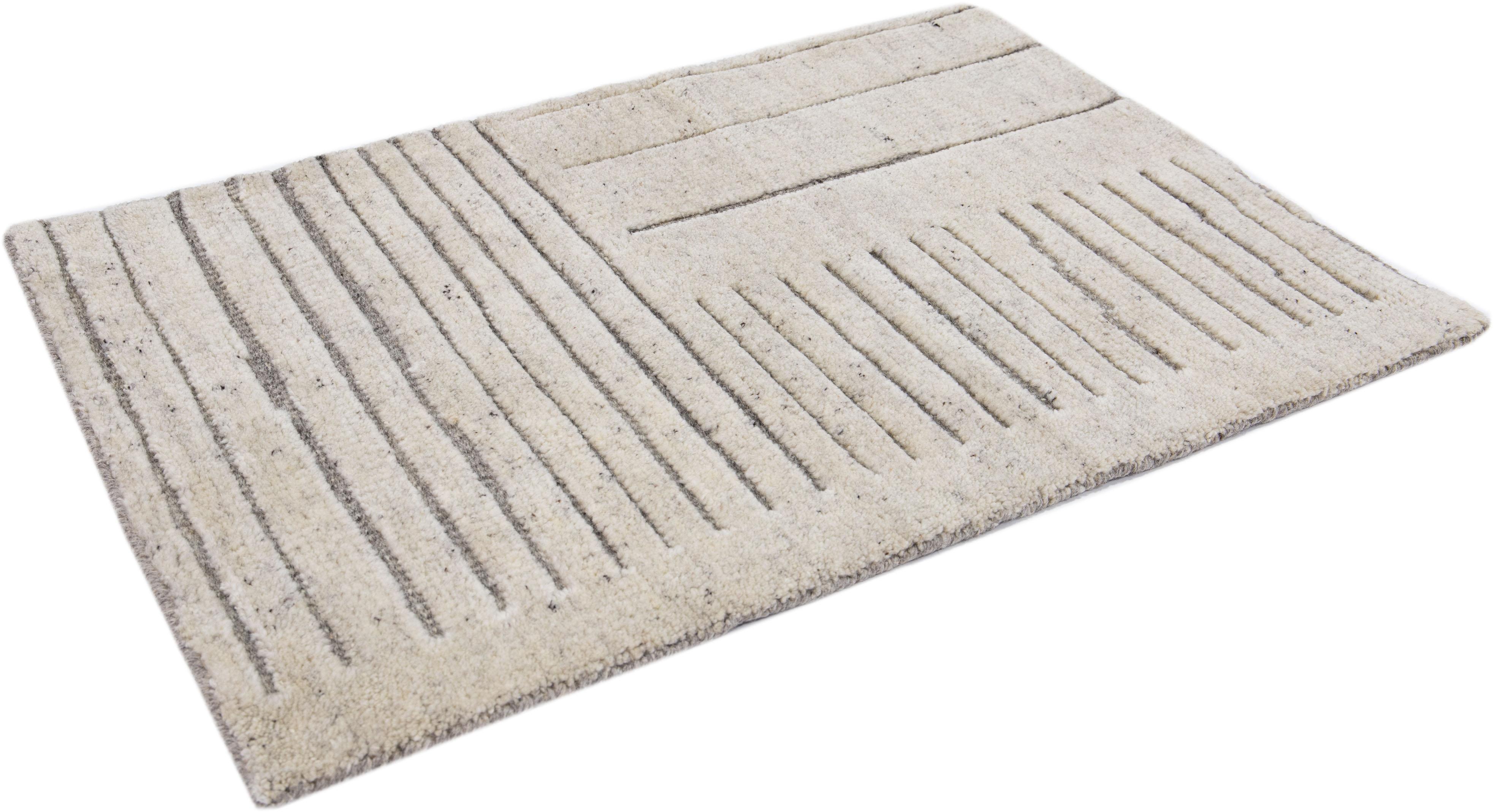 Beige Modern Moroccan Style Handmade Custom Wool Rug In New Condition For Sale In Norwalk, CT