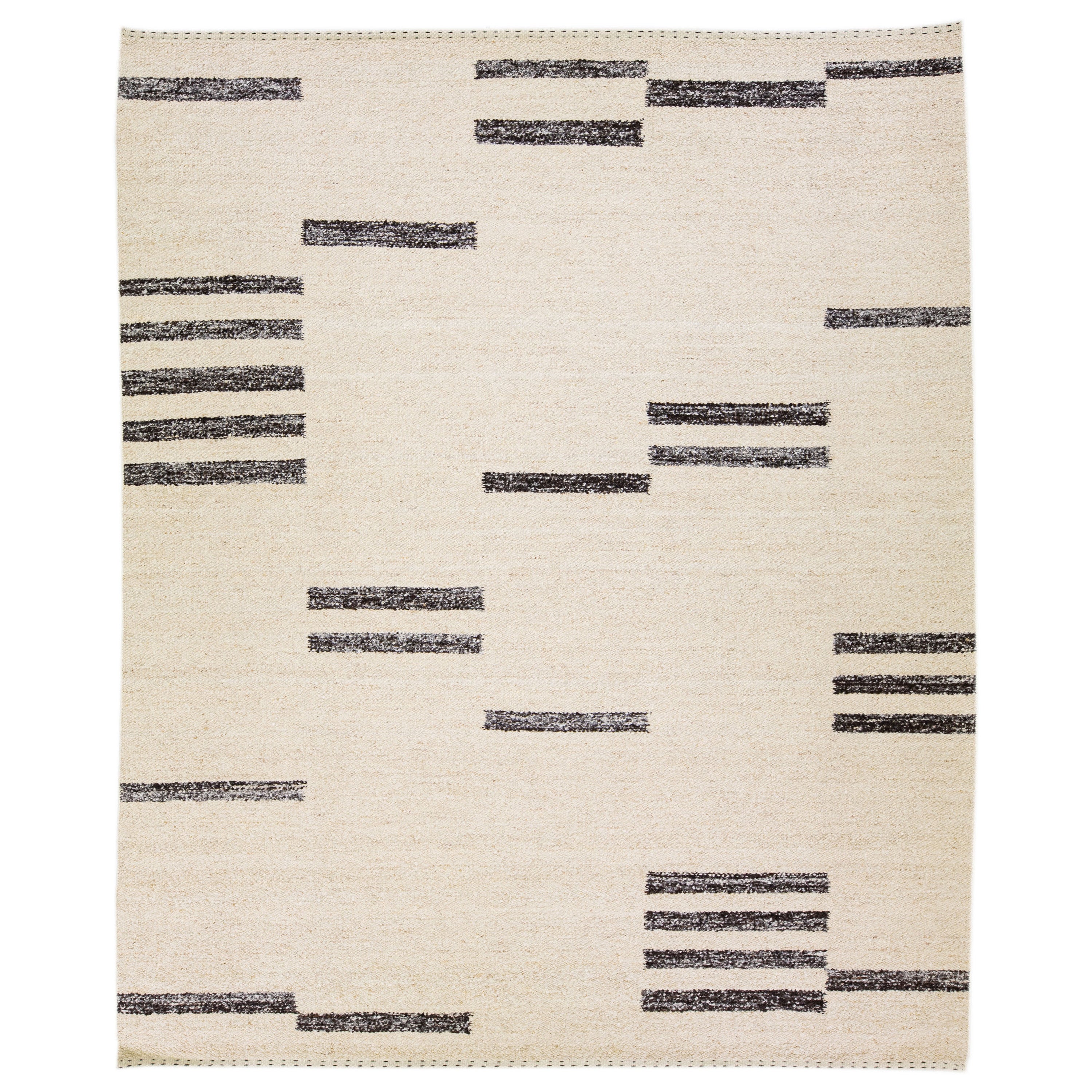 Tapis en laine beige de style marocain moderne et géométrique fait à la main