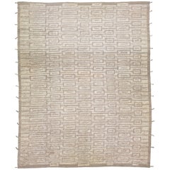 Beige Modern Moroccan Style Handmade Geometric Wool Rug