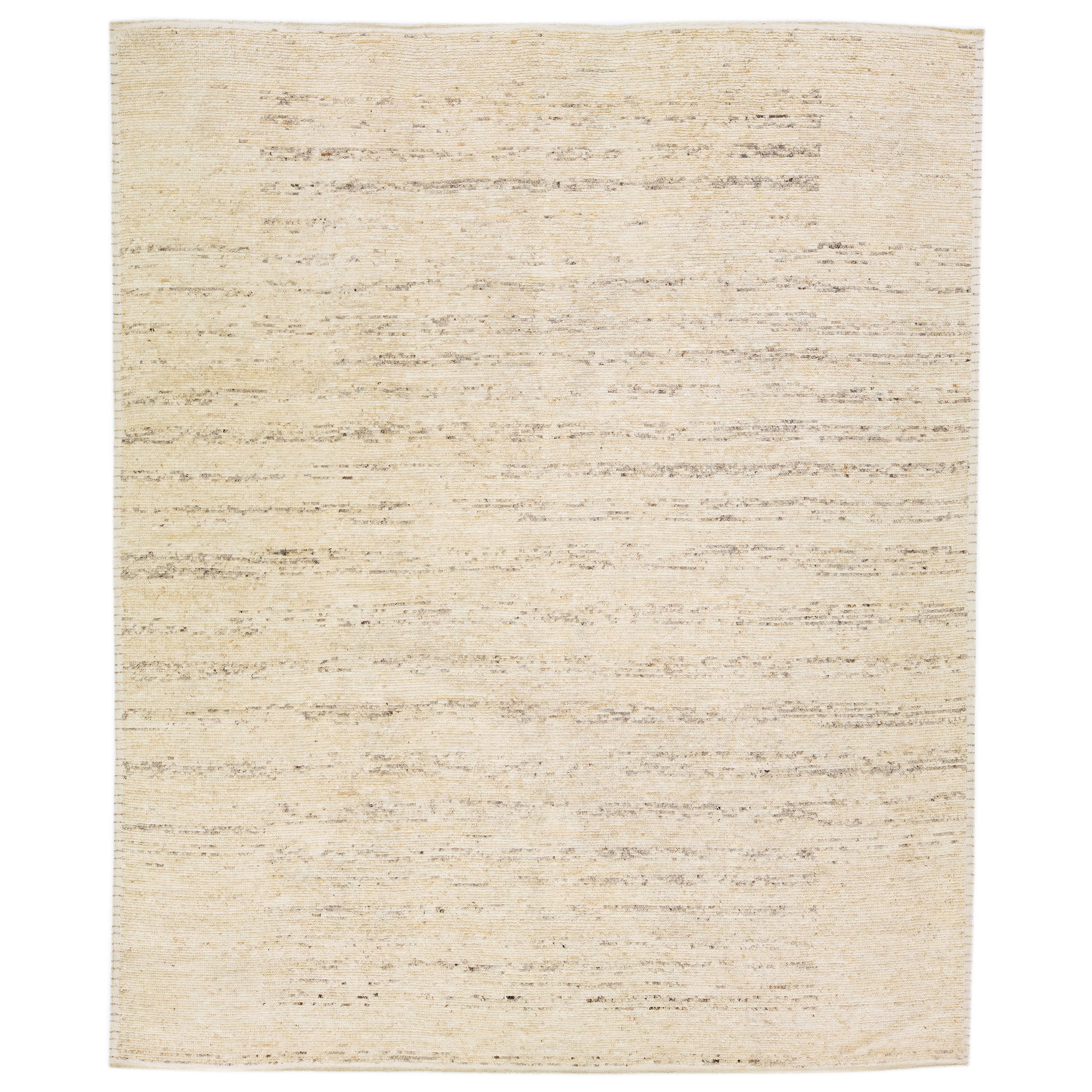 Beige Modern Moroccan Style Handmade Striped Wool Rug by Apadana