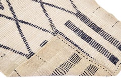 Beige Modern Moroccan Style Handmade Wool Runner with Tribal Motif