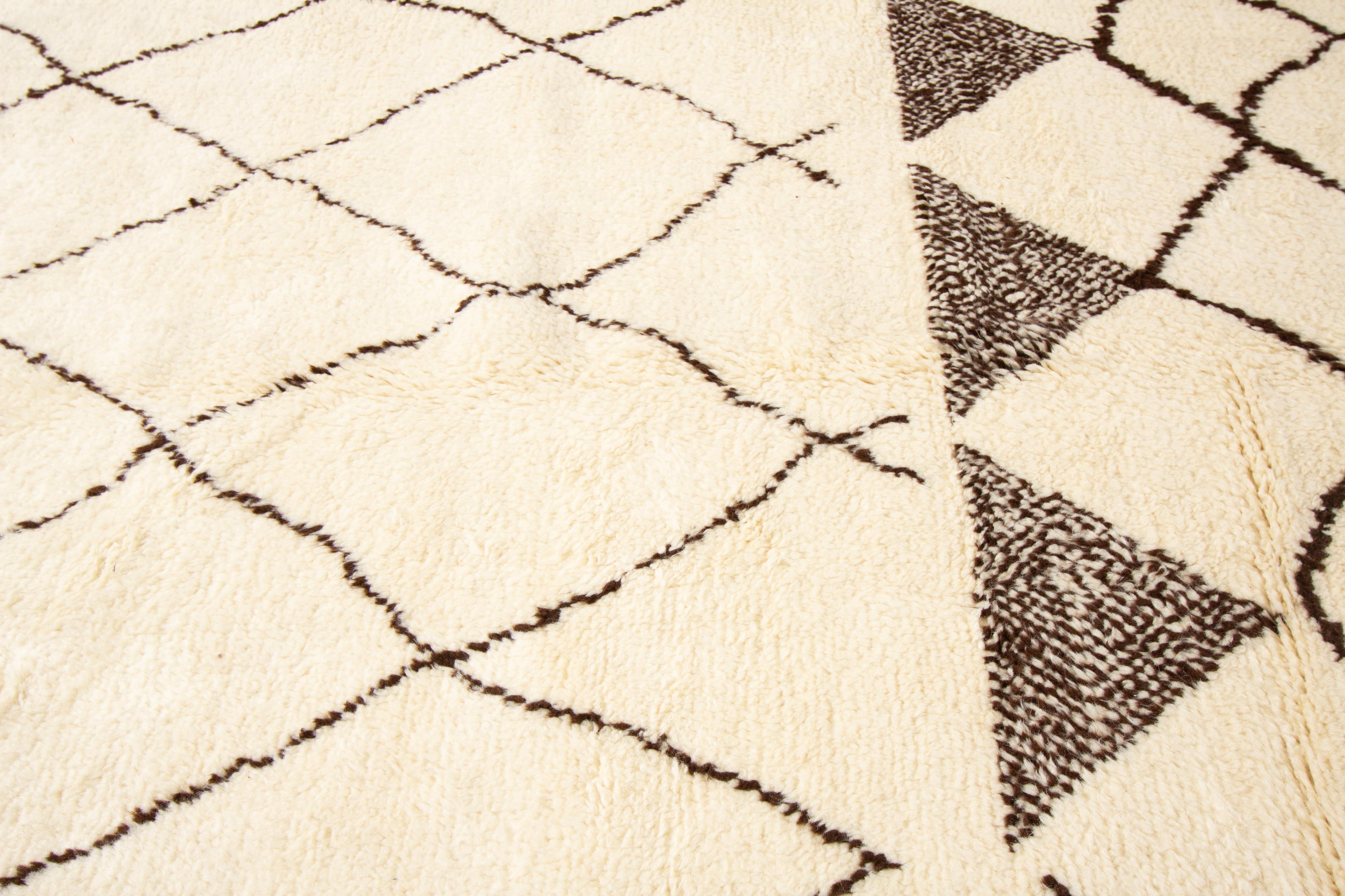 Beige Modern Moroccan Style Wool Rug With Tribal Design In New Condition For Sale In Norwalk, CT
