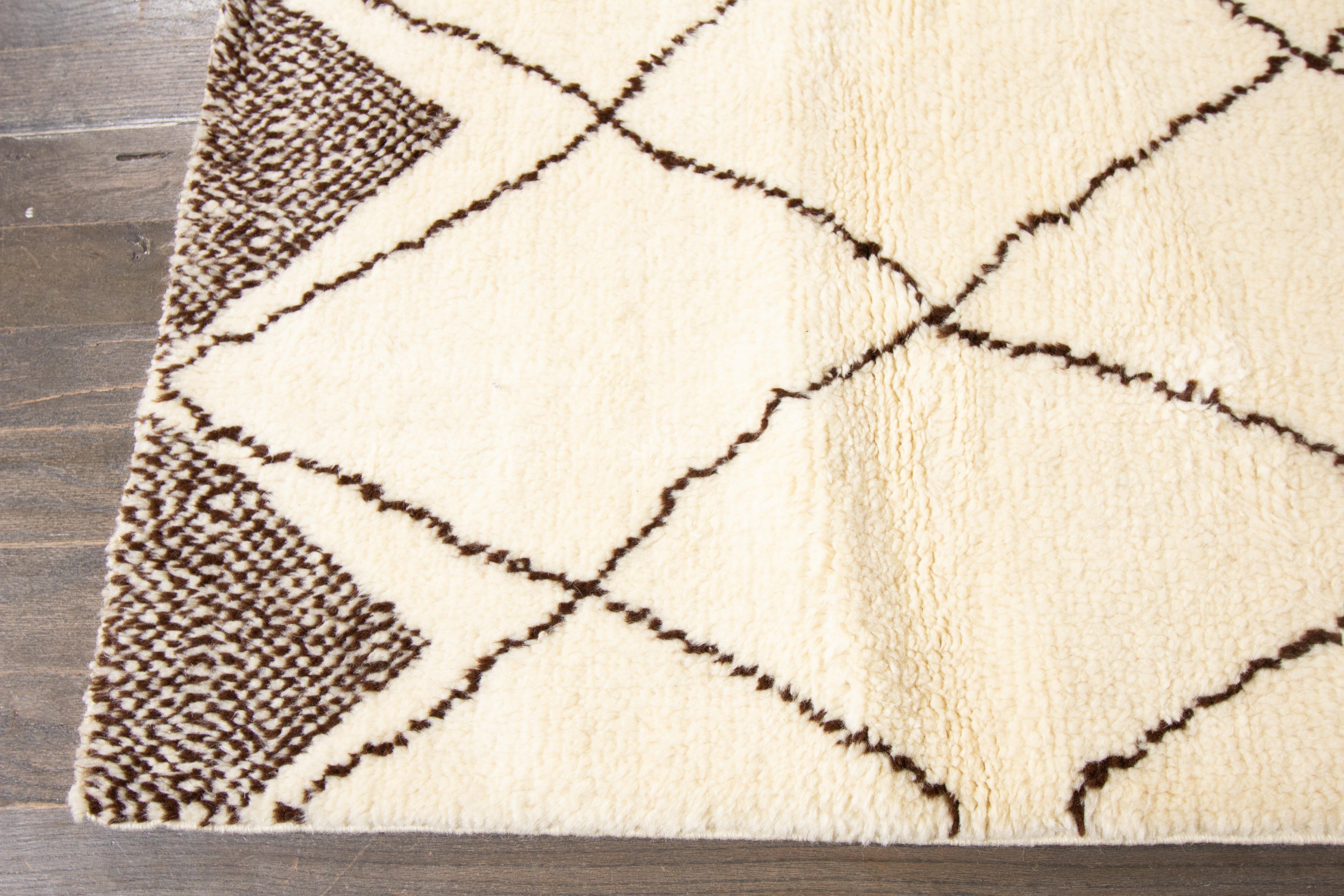 Beige Modern Moroccan Style Wool Rug With Tribal Design For Sale 3