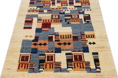 Beige Moderner Persischer Gabbeh Handgefertigter Geometrischer Wollteppich