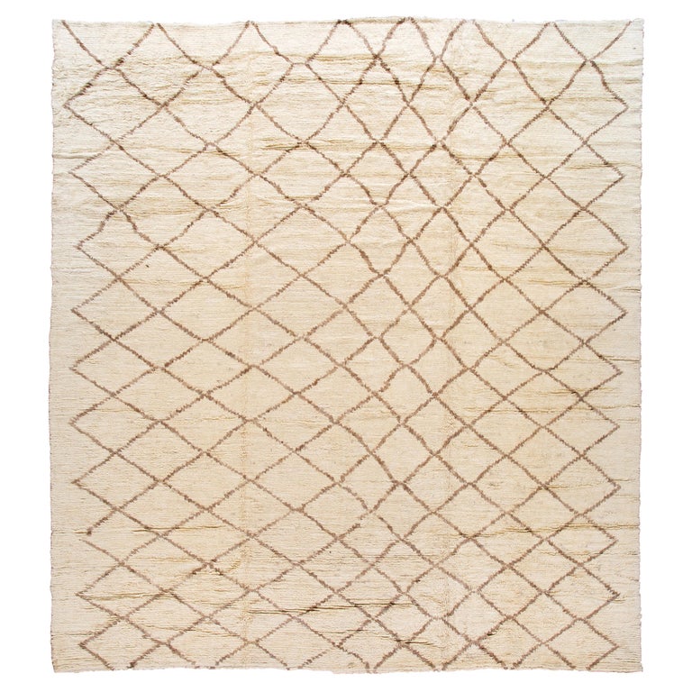 Beige Modern Square Moroccan Wool Rug For Sale at 1stDibs