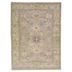 Tapis moderne en laine beige de Sultanabad à motifs floraux fait à la main