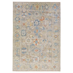 Tappeto in lana persiana fatto a mano Sultanabad Rugs beige moderno con motivo a trifoglio
