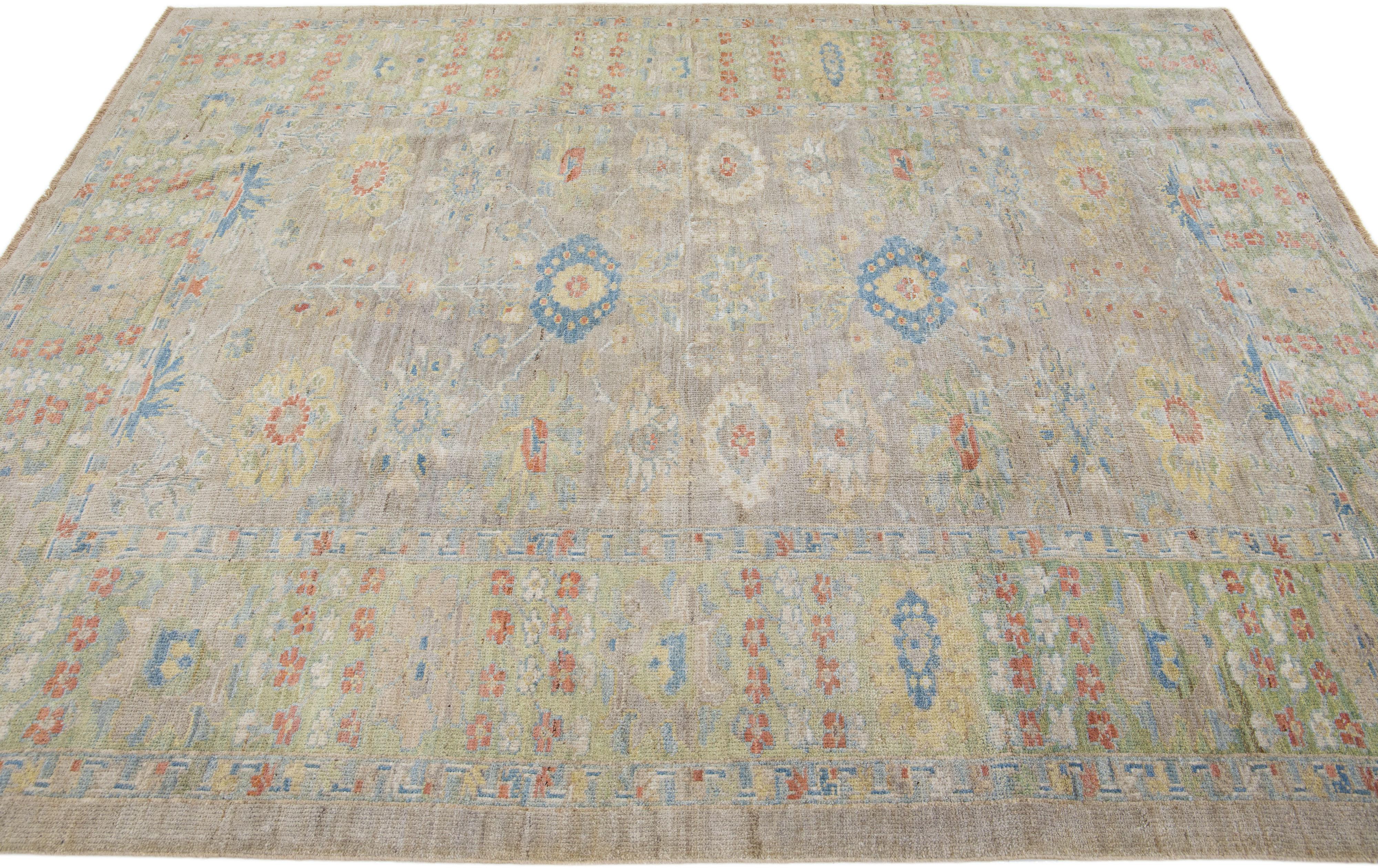 Handgefertigter Sultanabad-Wollteppich in Beige mit Blumenmuster im Zustand „Neu“ im Angebot in Norwalk, CT