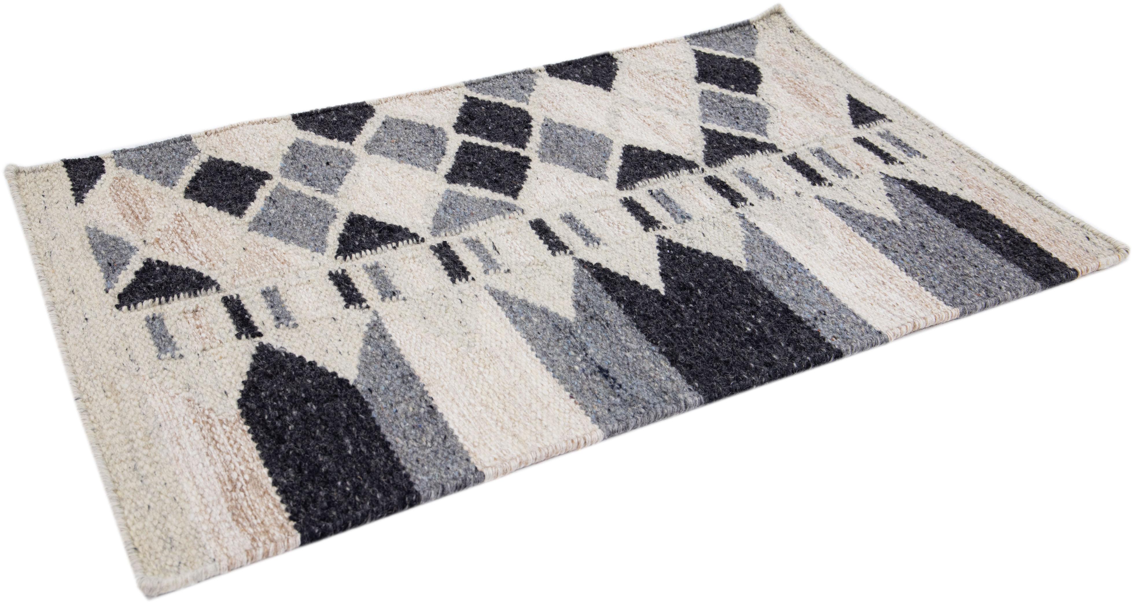 Beige Modern Swedish Style Handmade Custom Wool Rug In New Condition For Sale In Norwalk, CT