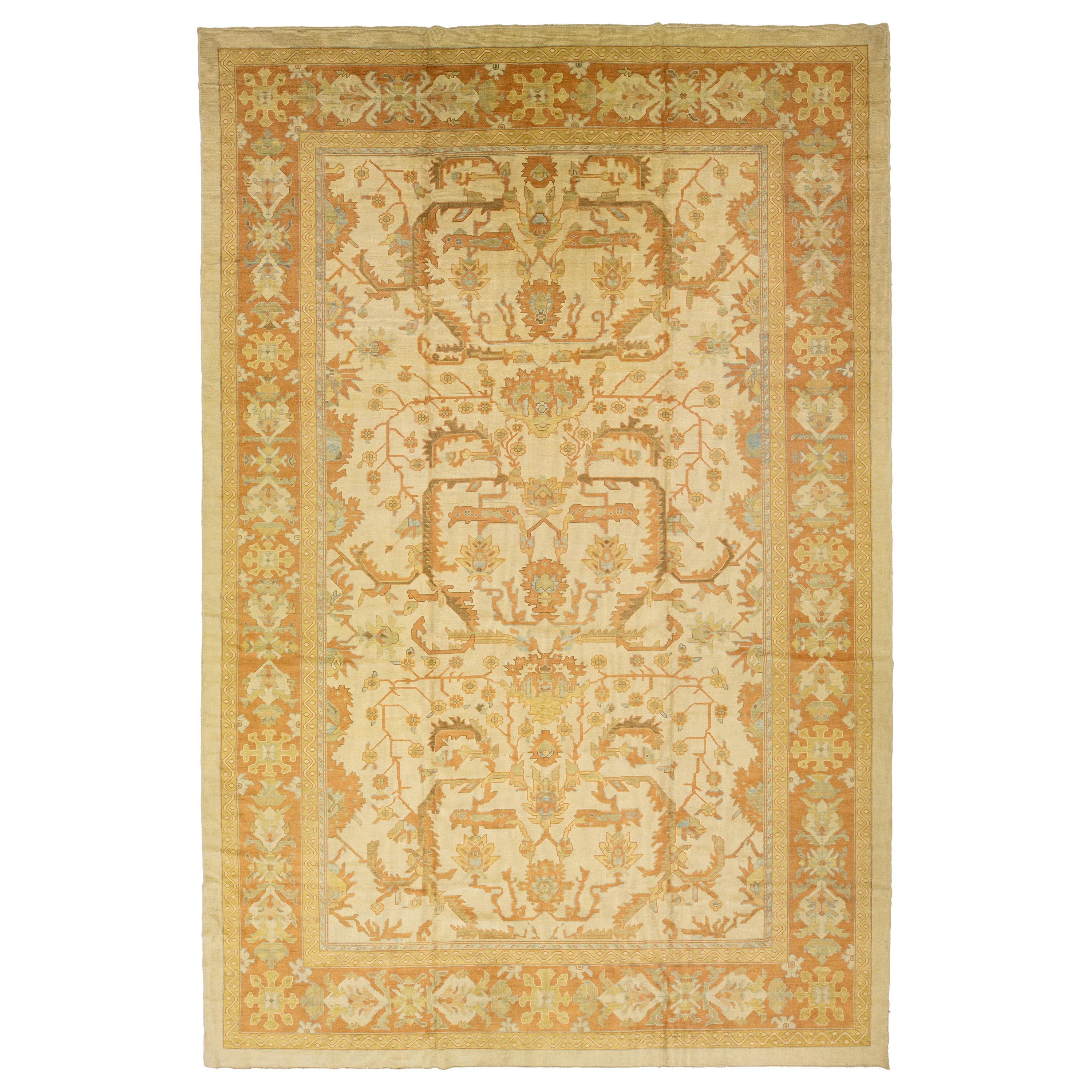Beige Modern Turkish Oushak Rug With Allover Motif