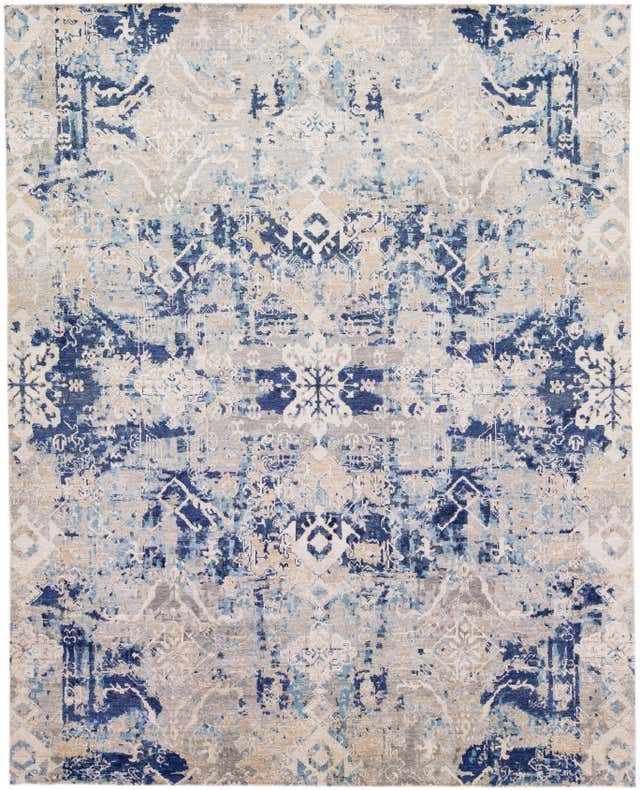 Beige Modern Wool and Silk Rug Handmade with Abstract Pattern For Sale ...