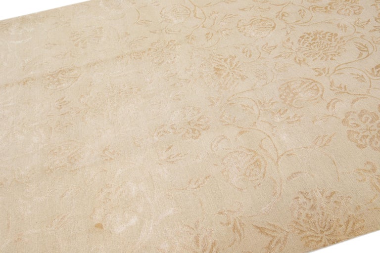 Beige Modern Wool and Silk Rug Handmade with Floral Design For Sale at ...