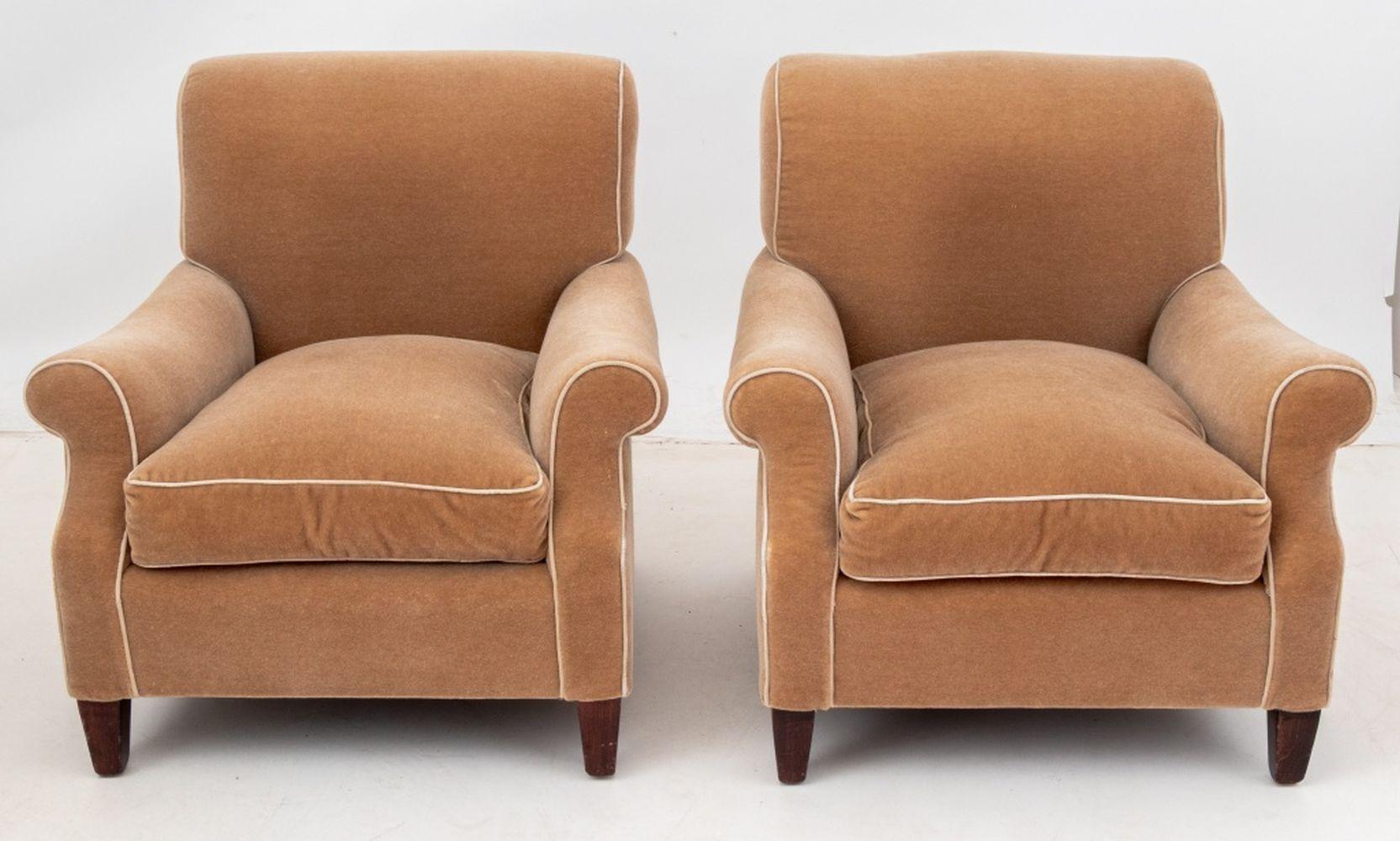 Pair of Beige Mohair Upholstered Easy Chairs, probably custom-made. 32