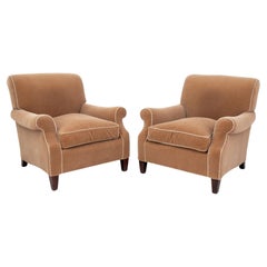 Beige Mohair Upholstered Easy Chairs, Pair