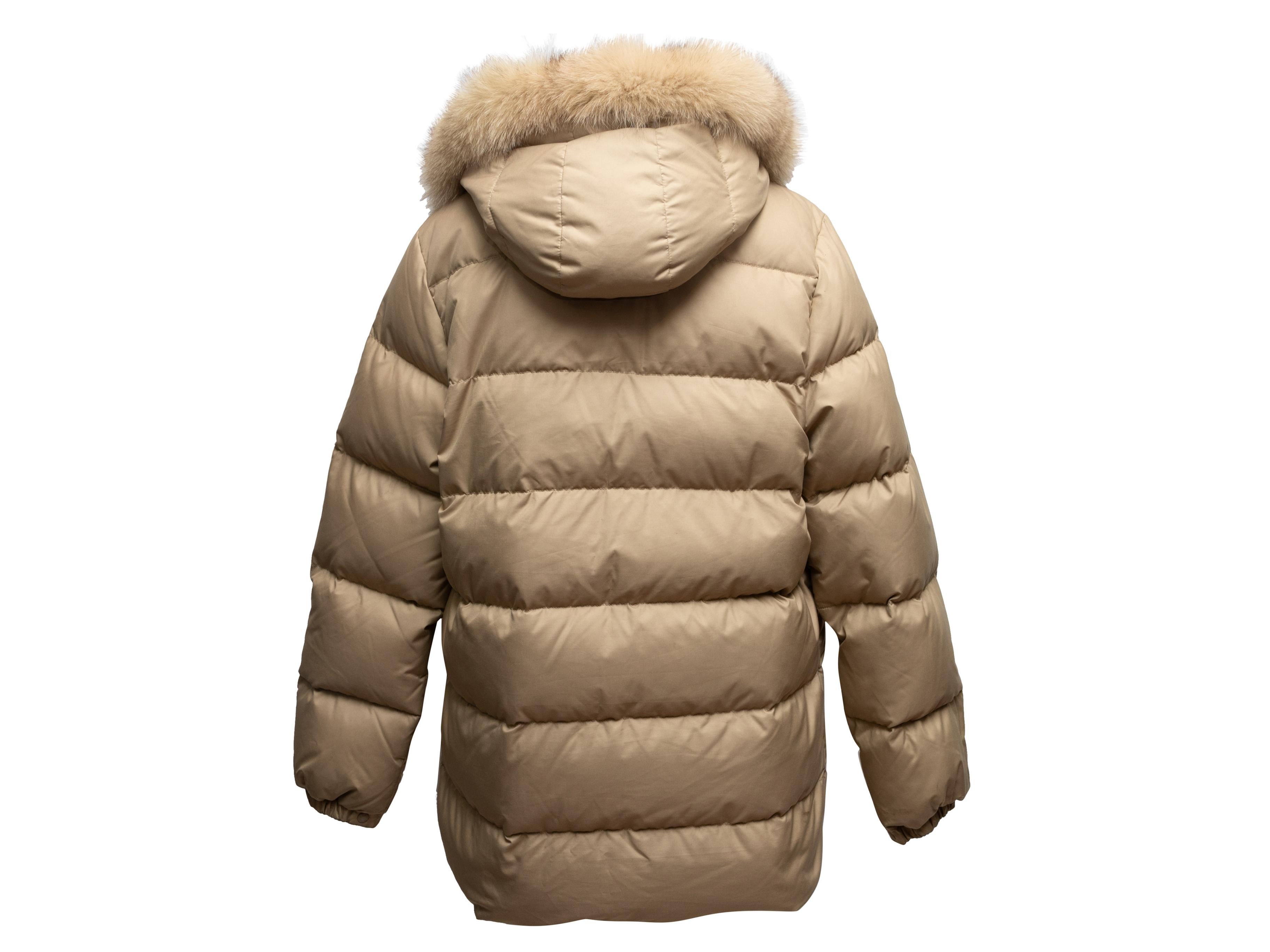 Beige Moncler Fur-Trimmed Hooded Down Puffer Coat Designer Size 3 1
