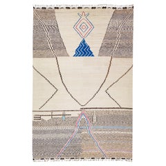Beige Moroccan Berber Style Handmade Abstract Wool Rug