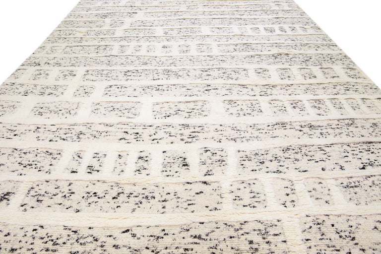 Beige Moroccan Style Handmade Geometric Pattern Oversize Wool Rug by ...