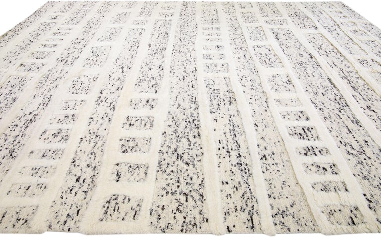 Beige Moroccan Style Handmade Geometric Pattern Oversize Wool Rug by ...