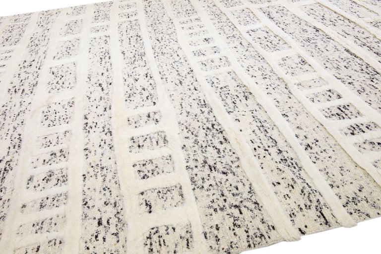 Beige Moroccan Style Handmade Geometric Pattern Oversize Wool Rug by ...