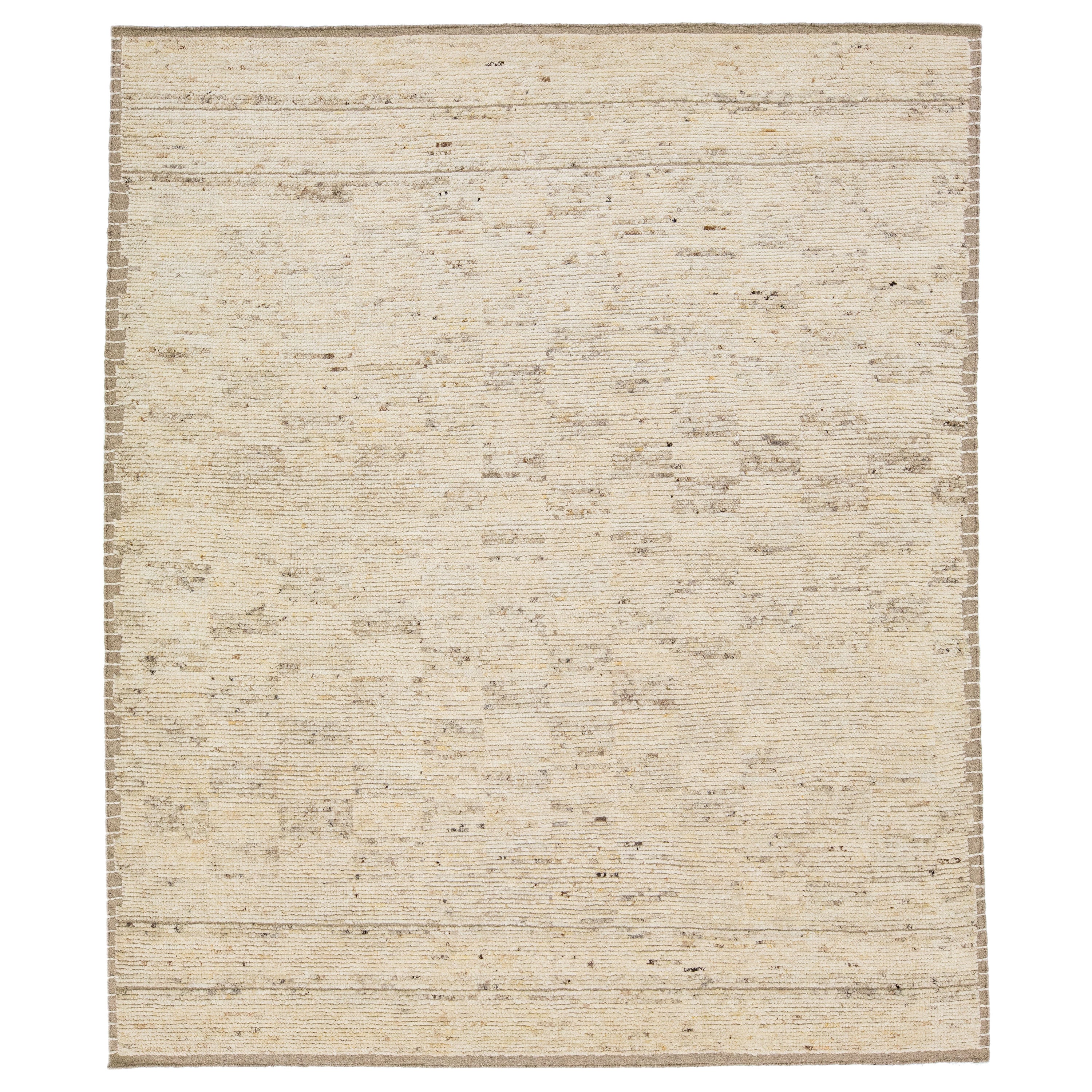 Beige Moroccan Style Wool Rug Handmade With Allover Design