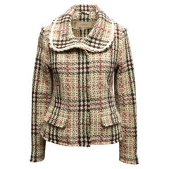Beige & Multicolor Burberry karierte Jacke aus Wolle & Kaschmir Größe US 10