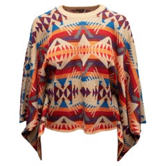 Beige & Multicolor Dolce & Gabbana Southwestern Intarsia Knit Poncho Size US S
