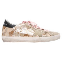 Beige & Multicolor Golden Goose Camo Print Low-Top Sneakers Size 37