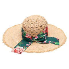 Cappello in paglia beige e multicolore con nastri di Gucci
