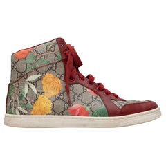 Beige & Multicolor Gucci Tian Vogel Monogramm Print High-Top Turnschuhe mit Monogrammdruck