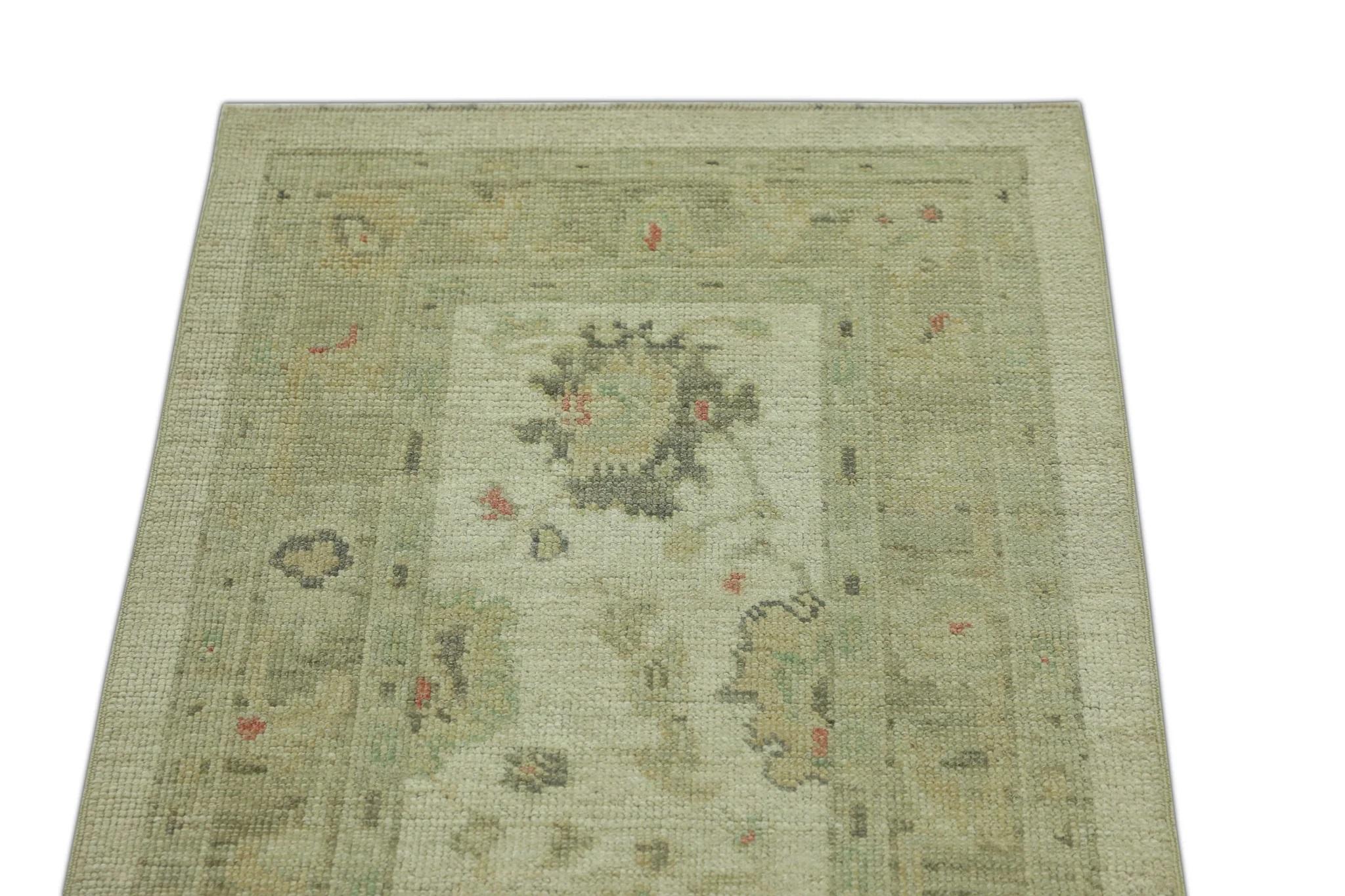 Alfombra Oushak Turca de Lana Tejida a Mano Multicolor Beige 2'5