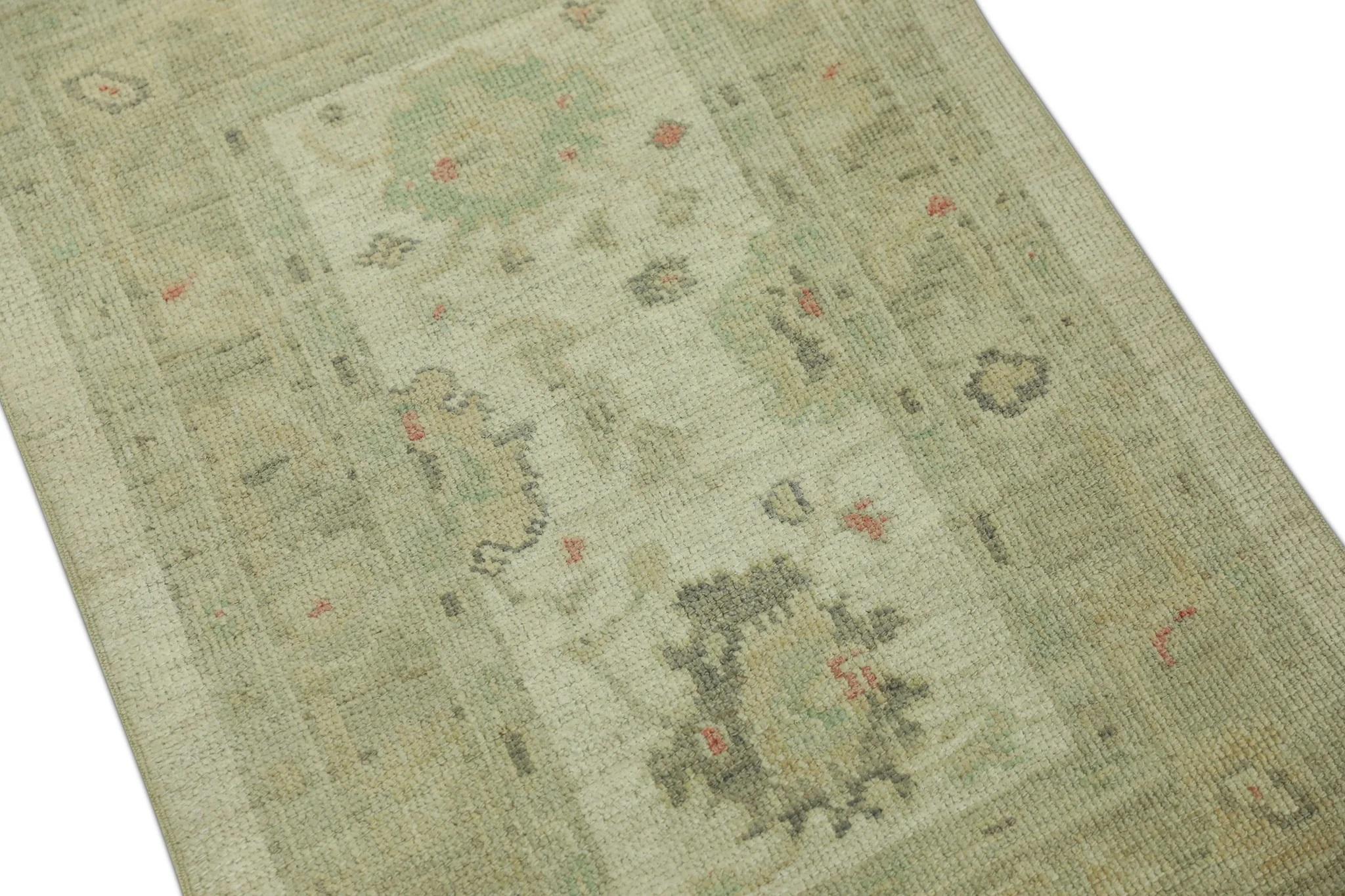 Alfombra Oushak Turca de Lana Tejida a Mano Multicolor Beige 2'5