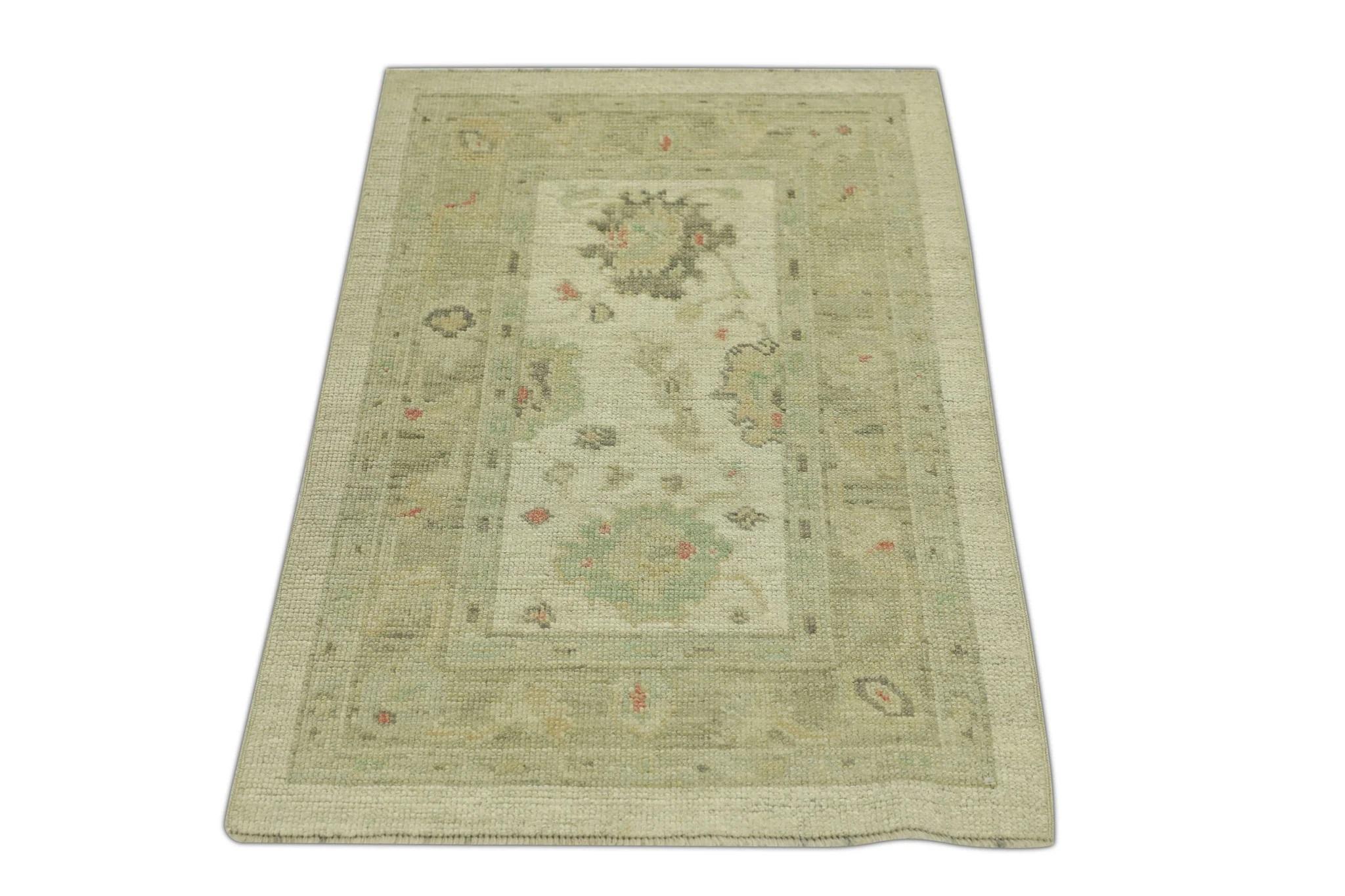 Alfombra Oushak Turca de Lana Tejida a Mano Multicolor Beige 2'5