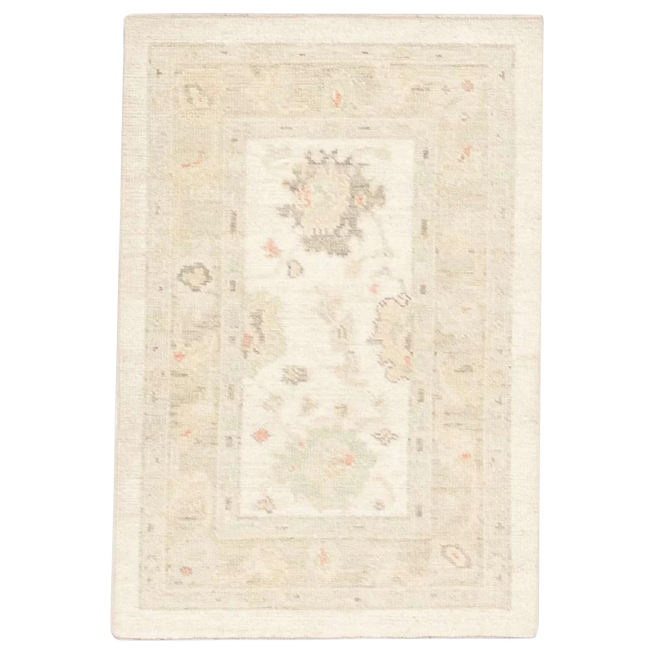 Tappeto Oushak turco in lana intrecciata a mano beige multicolor 2'5" x 3'7"