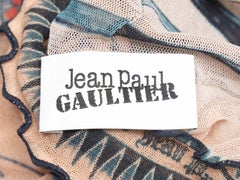 Beige & Multicolor Jean Paul Gaultier Sheer Tattoo Print Mesh Top Size US XS