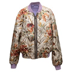Beige & Multicolor Pierre-Louis Mascia Silk Floral Print Bomber Jacket Size US L