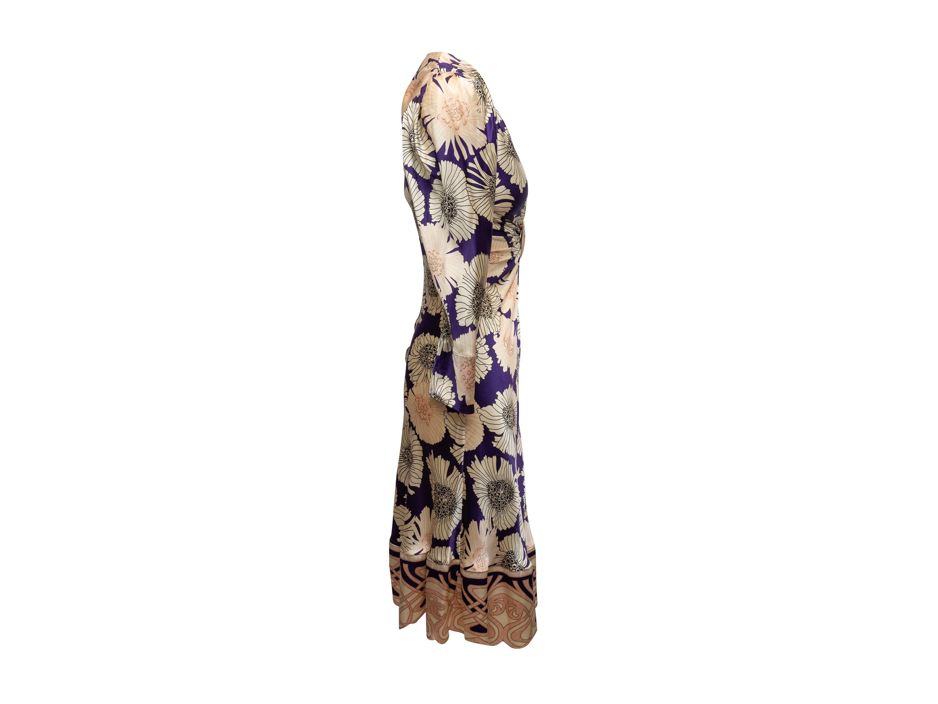 Beige & Multicolor Roberto Cavalli Floral Print Silk Dress Size IT 38 In Good Condition For Sale In New York, NY