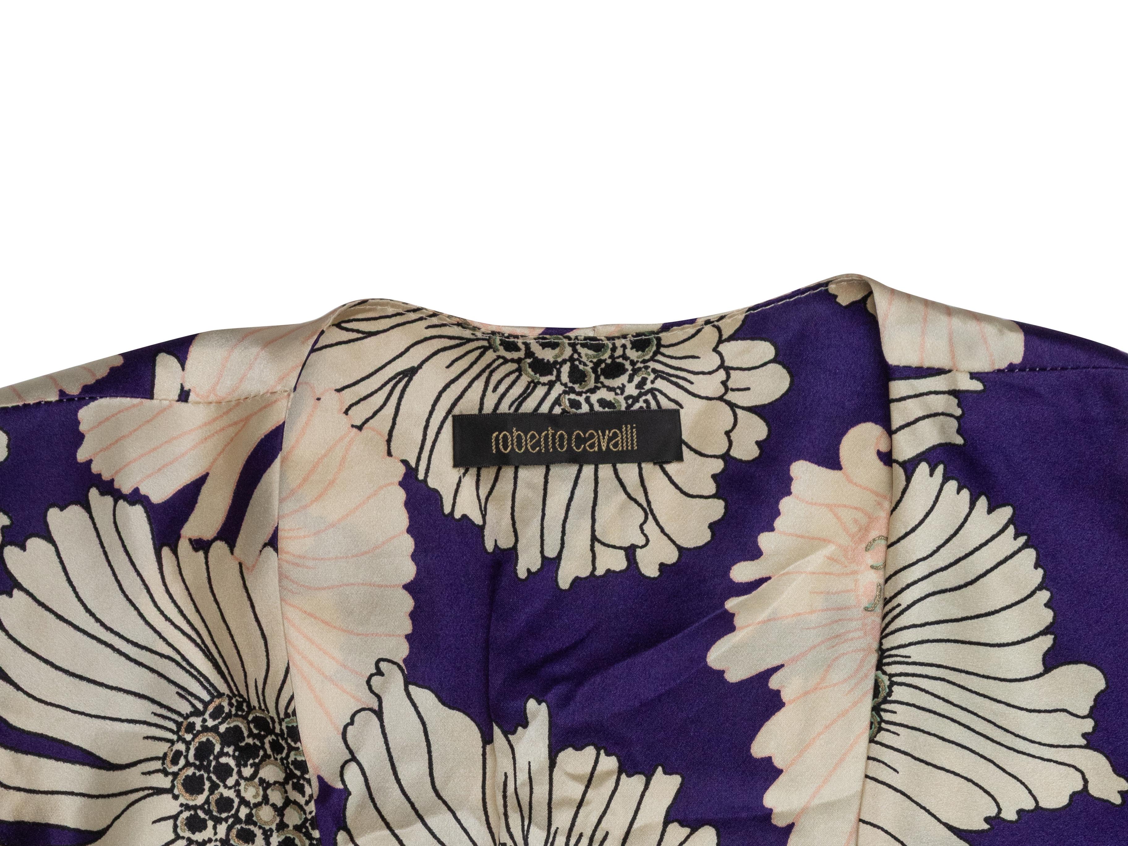 Women's Beige & Multicolor Roberto Cavalli Floral Print Silk Dress Size IT 38 For Sale