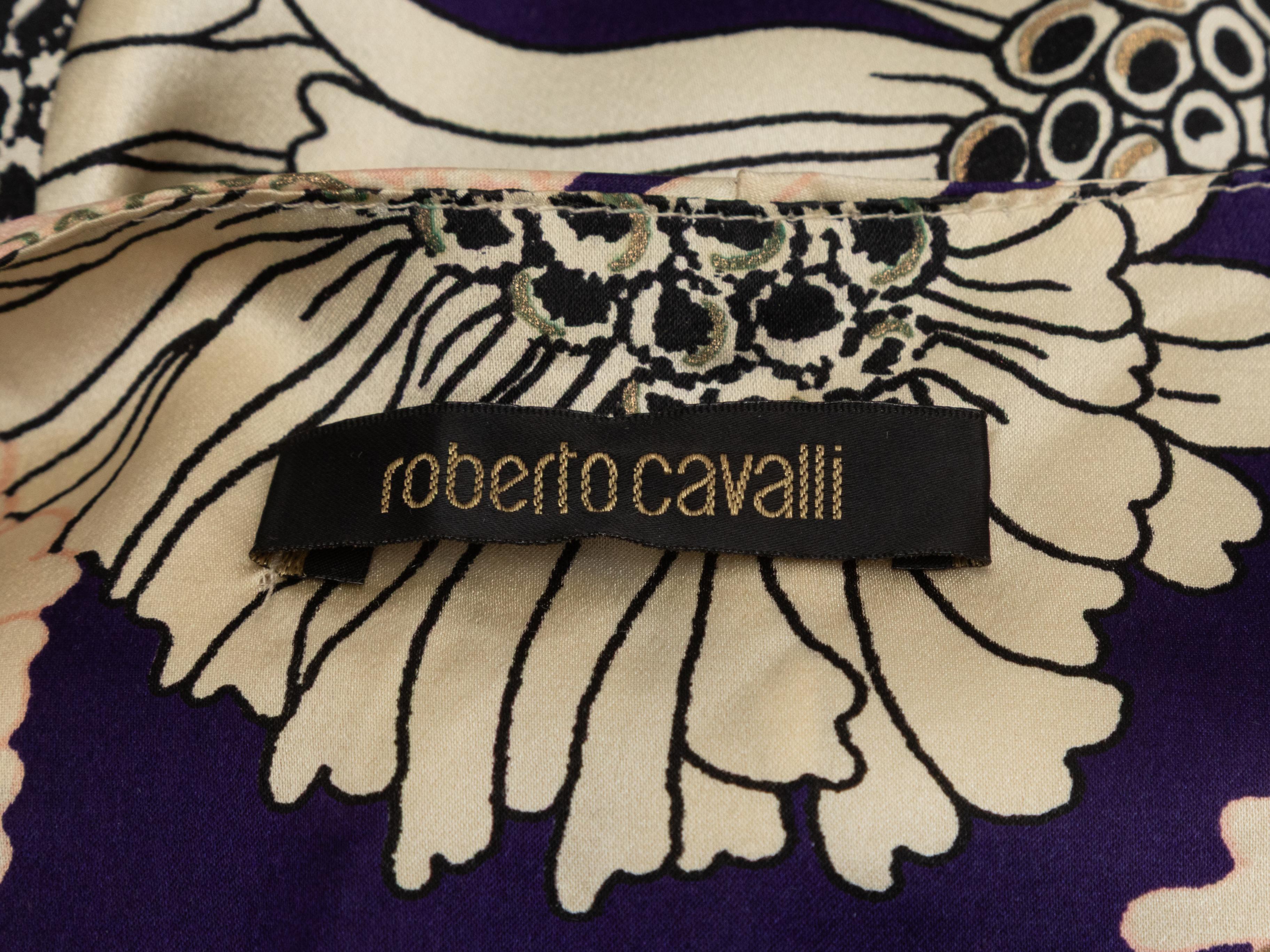 Beige & Multicolor Roberto Cavalli Floral Print Silk Dress Size IT 38 For Sale 1