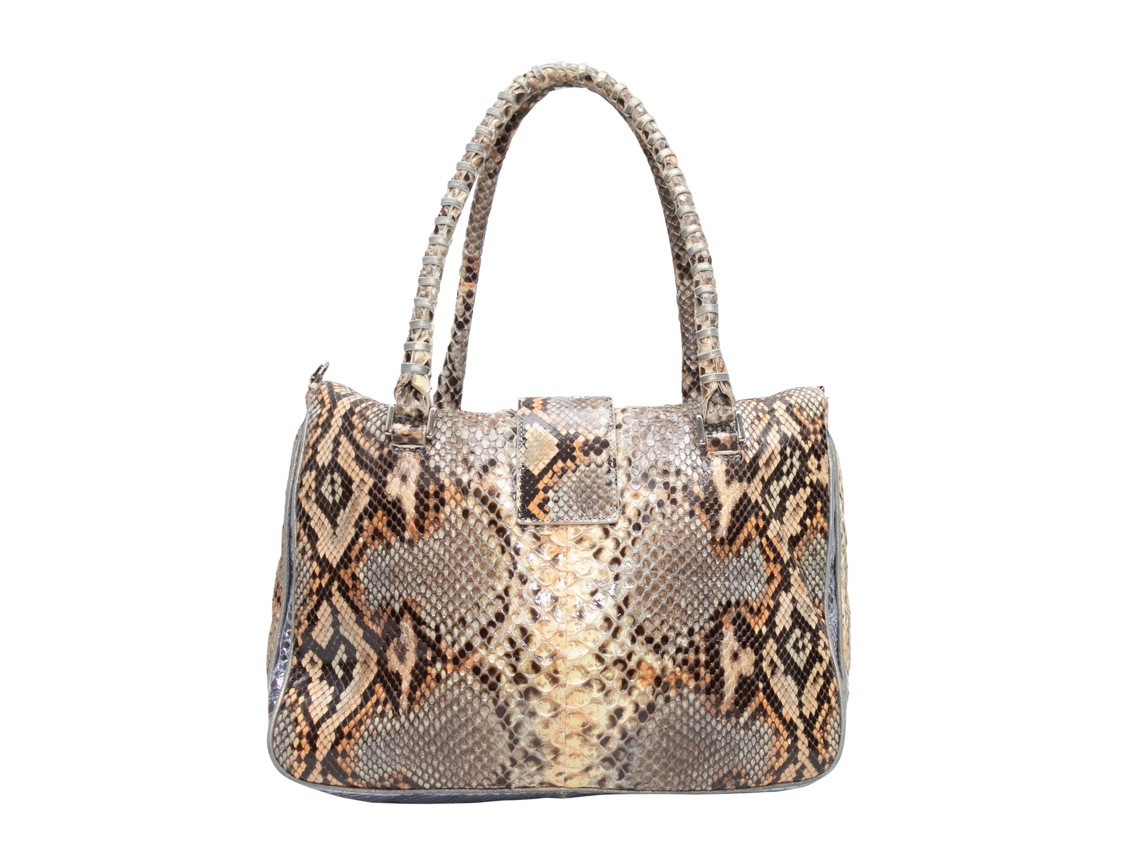 Beige & Multicolor Shiro Snakeskin Tote Bag In Good Condition In New York, NY