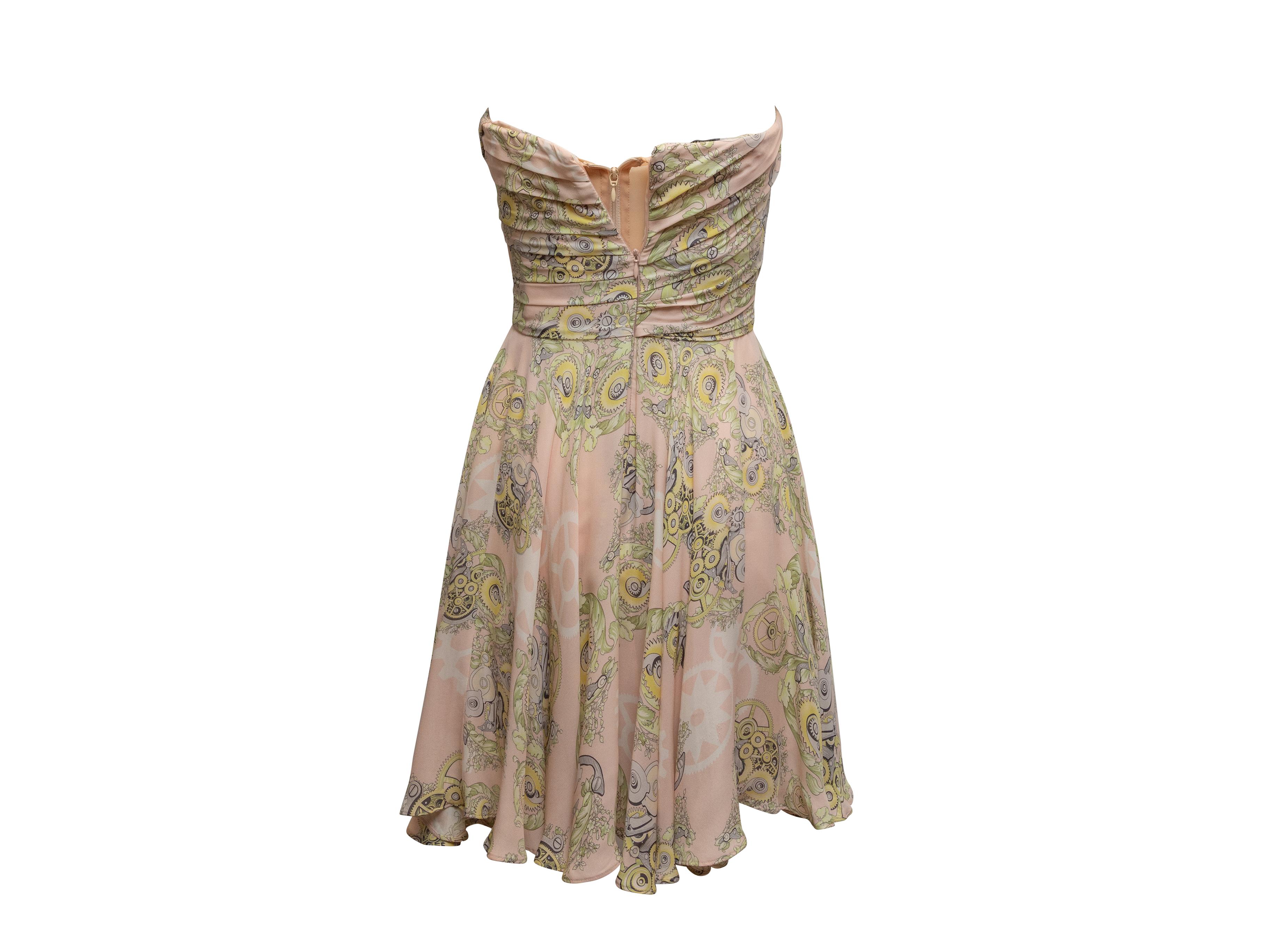 Beige and multicolor printed silk halter dress by Versace Collection. Straight neckline. Zip closure at back. 26