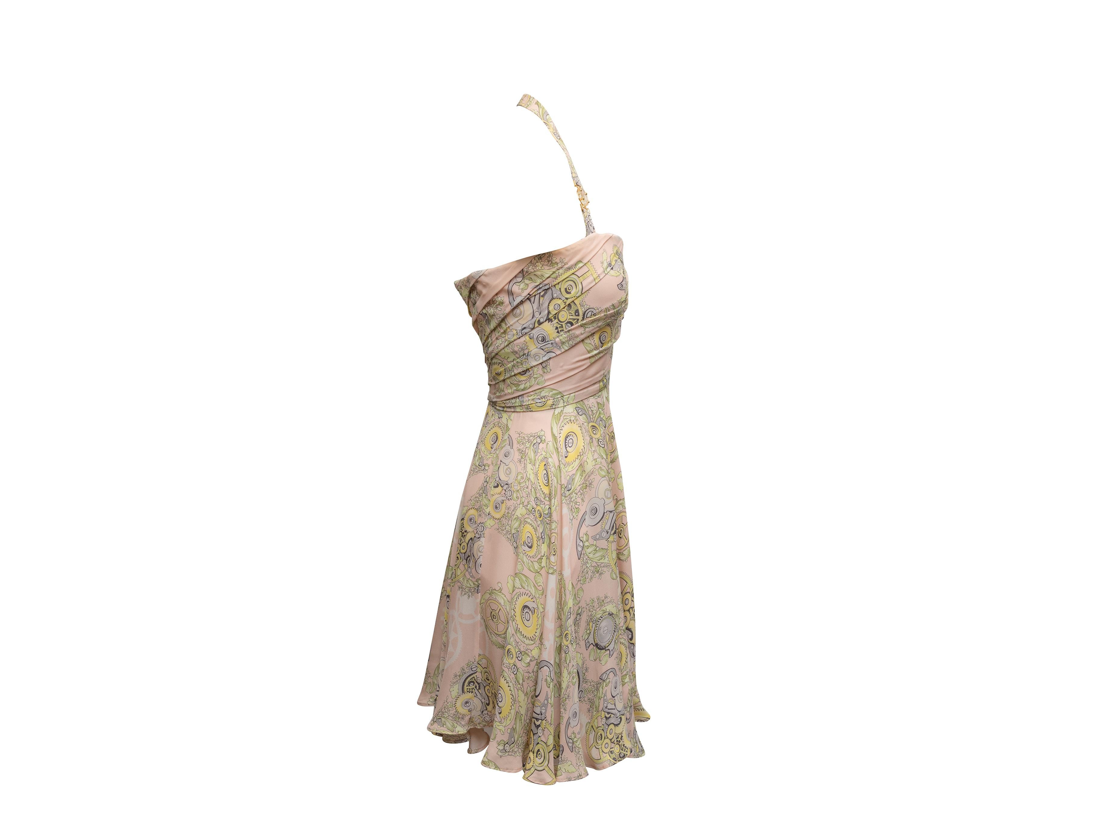 Beige & Multicolor Versace Collection Printed Silk Halter Dress Size IT 40 In Good Condition For Sale In New York, NY