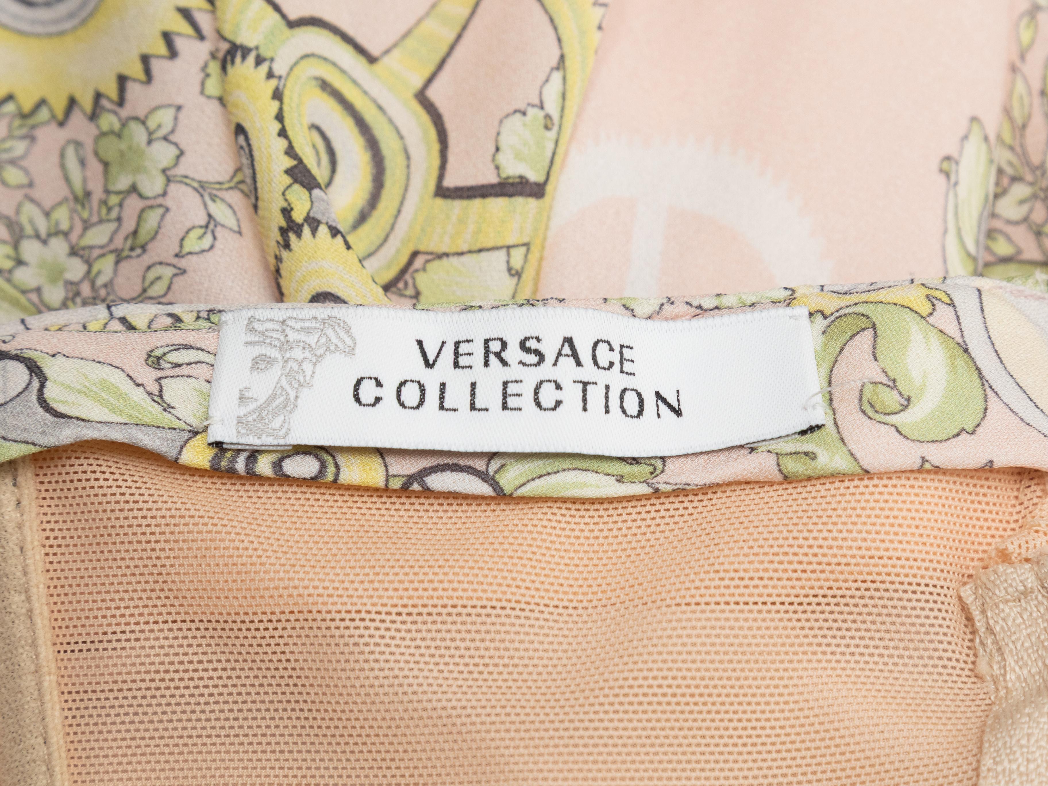 Beige & Multicolor Versace Collection Printed Silk Halter Dress Size IT 40 For Sale 2