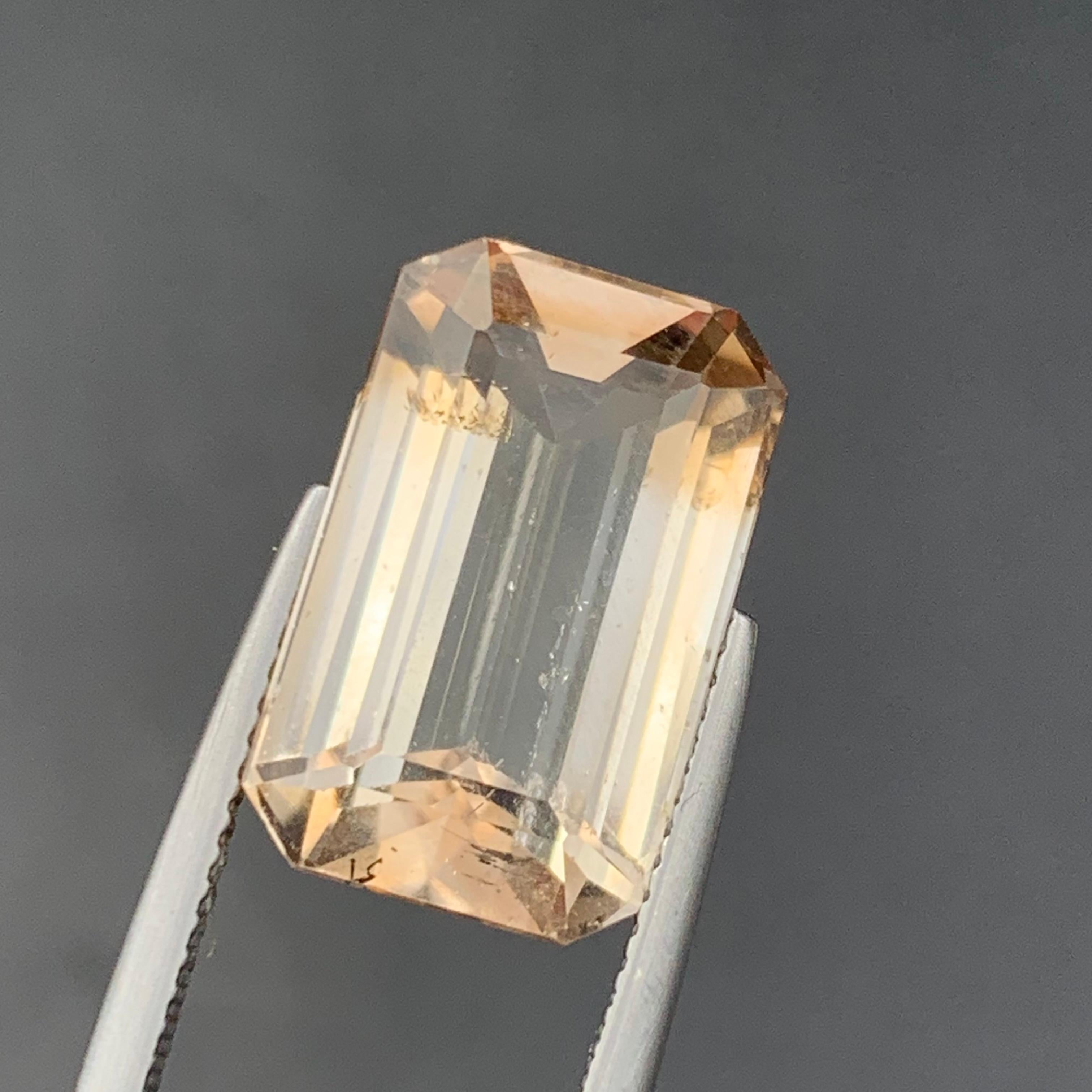 Beige natürlicher Topas Ring Anhänger loser Edelstein 12.80Ct Smaragdschliff für Schmuck im Angebot 3