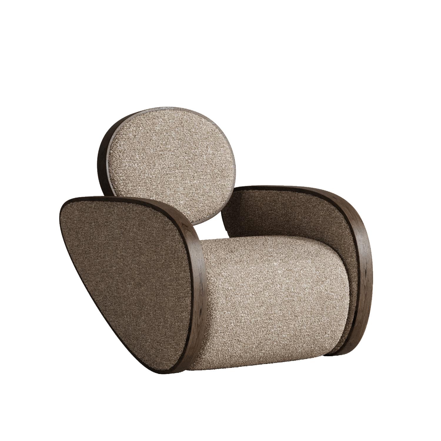 Beigefarbener Nautilus-Stuhl von Plyus Design
Abmessungen: T 100 x B 80 x H 86 cm
MATERIALIEN:  Holz, HR-Schaum, Polyesterwatte, Stoffpolsterung.

Stuhl 
