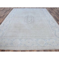 Tappeto zoroastriano antico Karman, beige, stile shabby chic, effetto invecchiato, annodato a mano, in lana consumata
